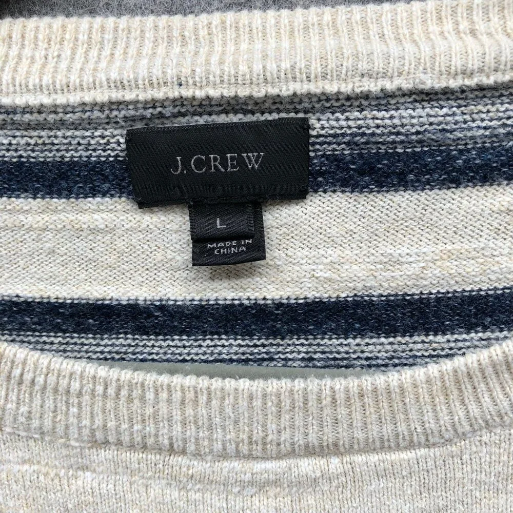 J. Crew Rugged Cotton‎ Striped Crewneck Sweater Mens L Beige Navy Textured